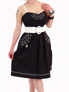 Nocturne Black Gathered Spiderweb Dress